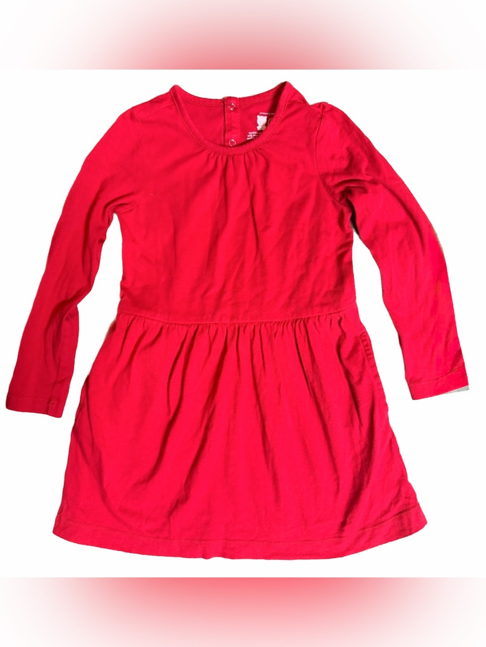 Primary Red Long Sleeve Cotton Pocket Dress Size 2T 3T Kids